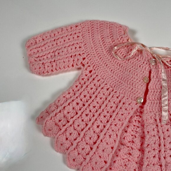 Vintage Hand Made Knit Infant Baby Girl Pink Sweater - Picture 5 of 10